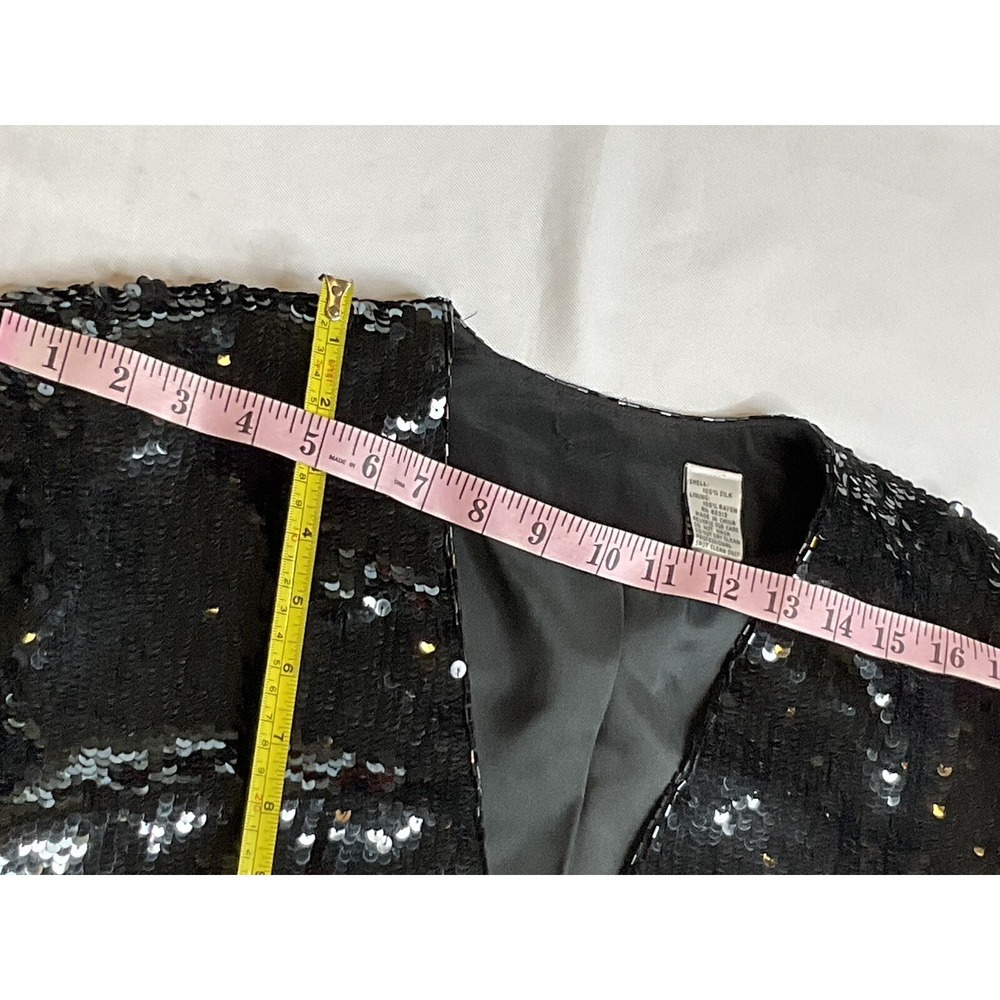 Vintage Black Sequin Blazer Jacket Single Button V-Neck Evening Party Shimmer - Picture 16 of 16